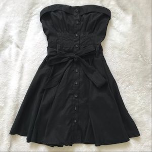 Button Down Tube Top Black Dress
